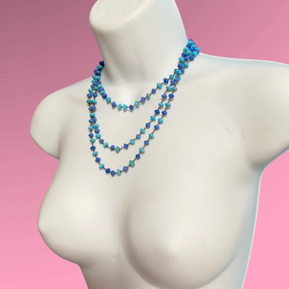 Vintage Blues Glass Beads Long 54" - Picture 3 of 8